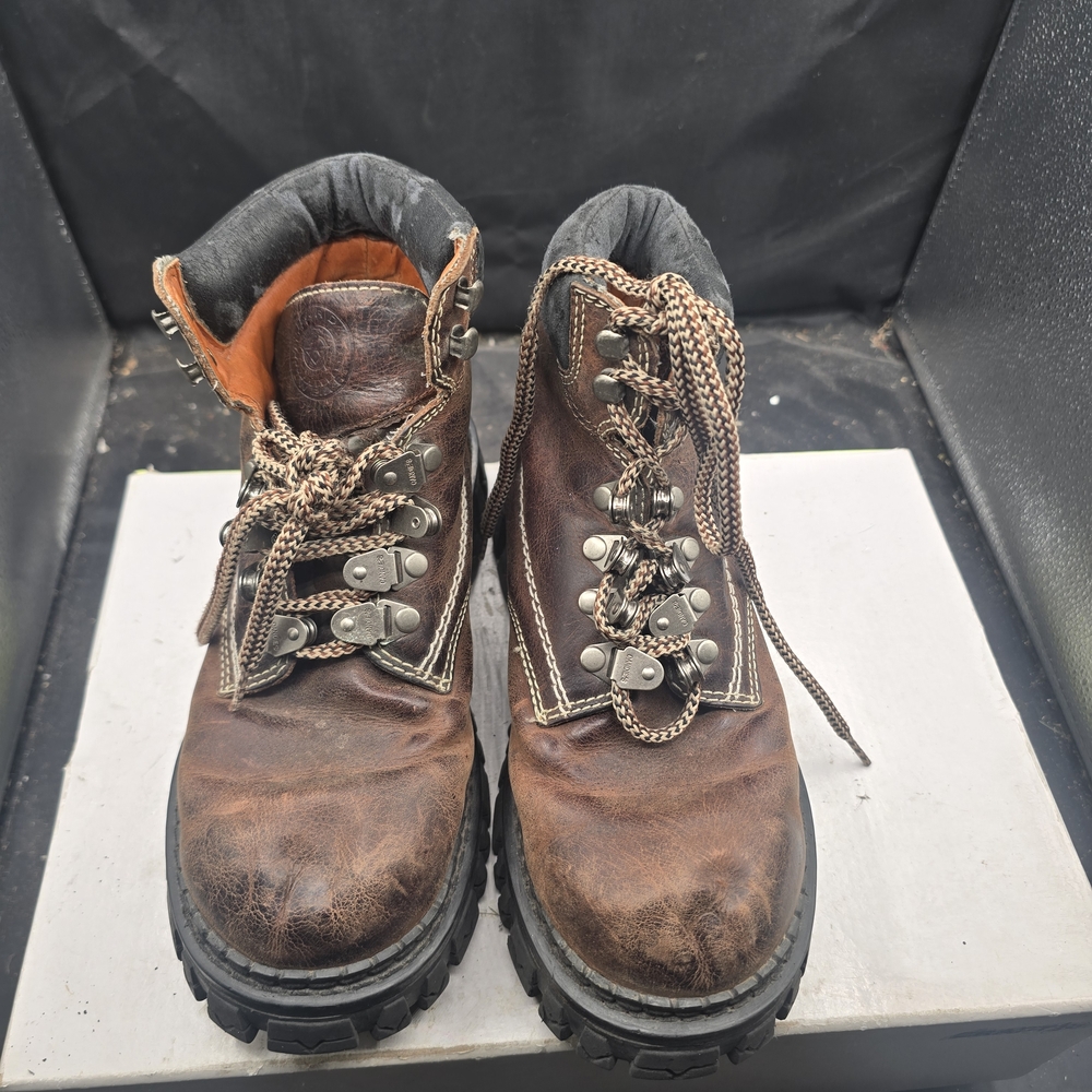 Candie's Brown Leather Lace-Up Hiking Booties with‎ Lug Sole